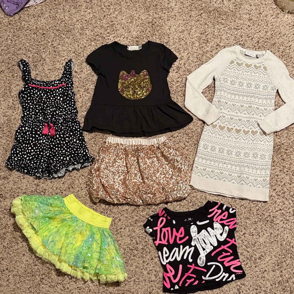 Girls VERY RANDOM BUNDLE everything is size 6 except dress is 5/6 & romper is 5